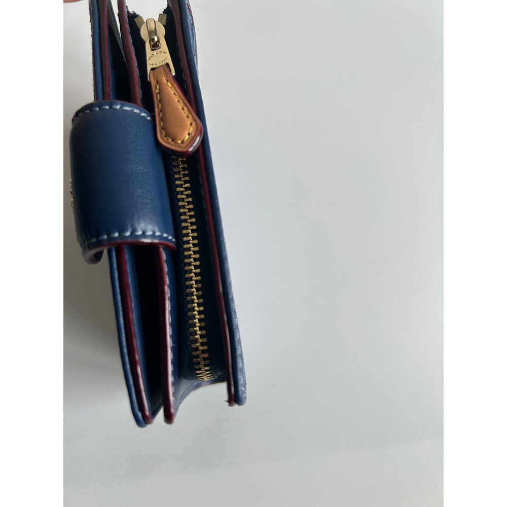 Coach Medium Corner Zip Wallet Navy Blue Signature Chambray Leather Excellent - Picture 5 of 6